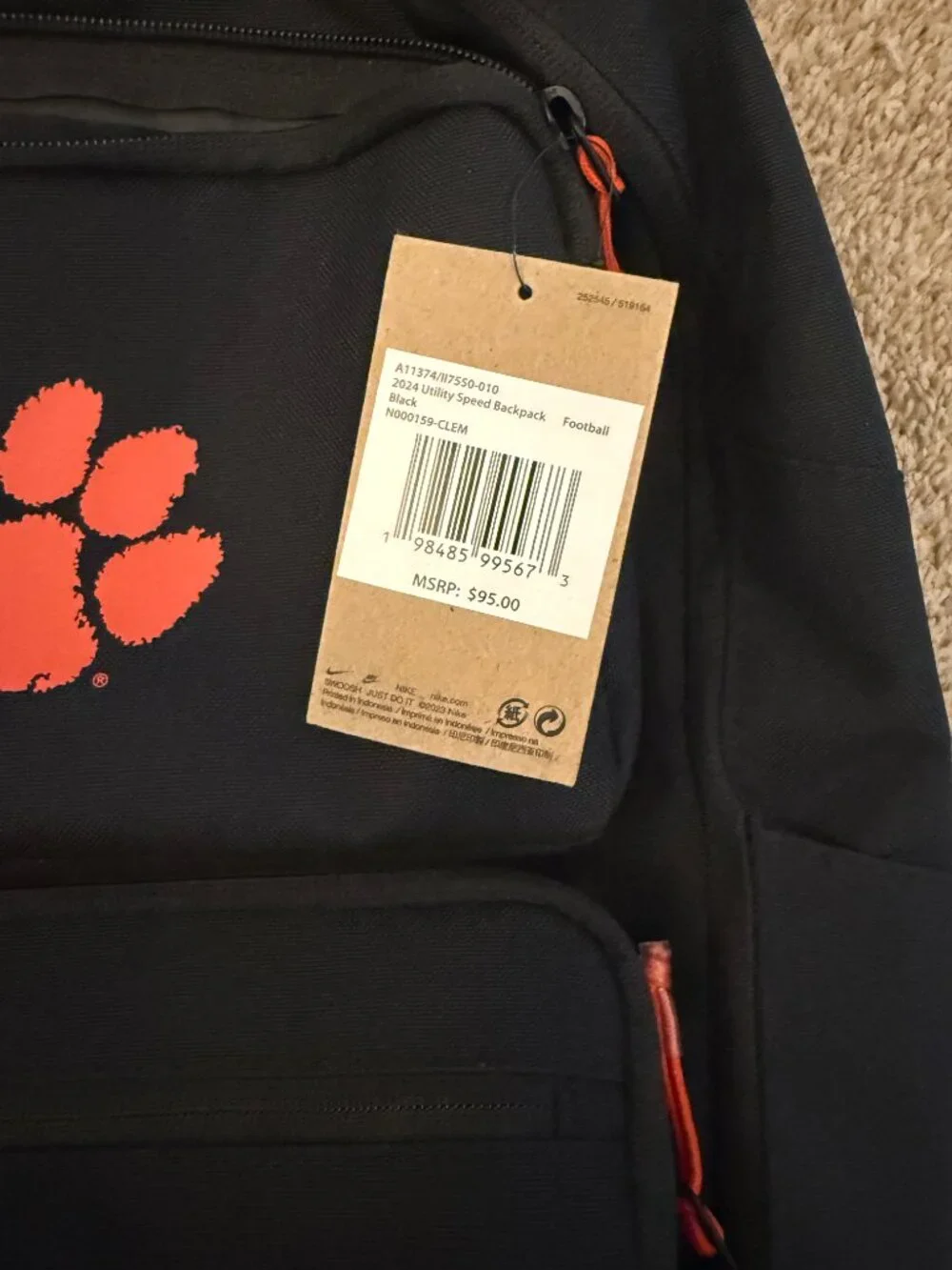 NWT Nike Clemson Tigers Black Backpack